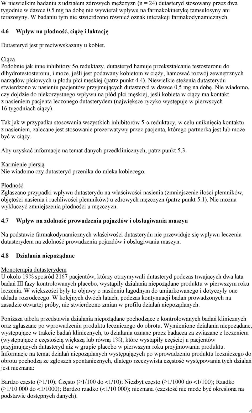 Ciąża Podobnie jak inne inhibitory 5α reduktazy, dutasteryd hamuje przekształcanie testosteronu do dihydrotestosteronu, i może, jeśli jest podawany kobietom w ciąży, hamować rozwój zewnętrznych