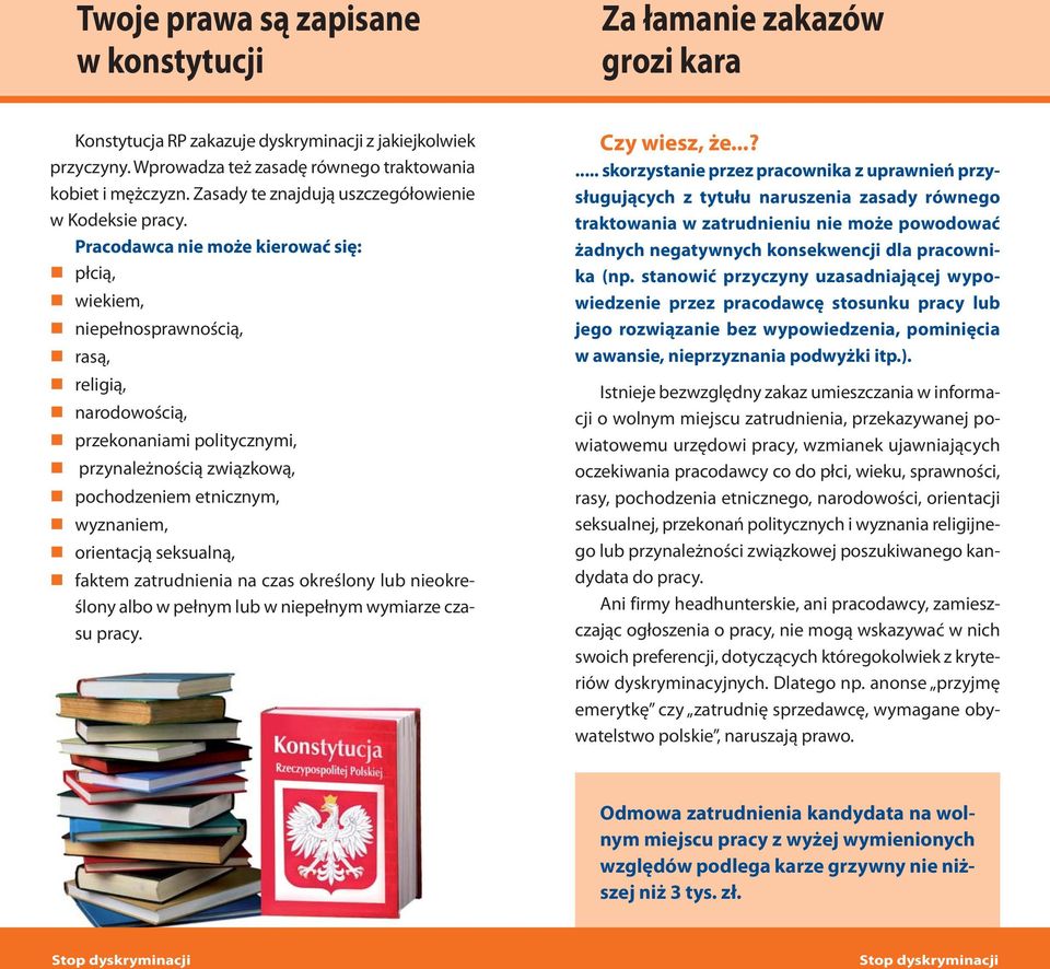 Pra co daw ca nie mo że kie ro wać się: płcią, wiekiem, niepełnosprawnością, rasą, religią, narodowością, przekonaniami politycznymi, przynależnością związkową, pochodzeniem etnicznym, wyznaniem,