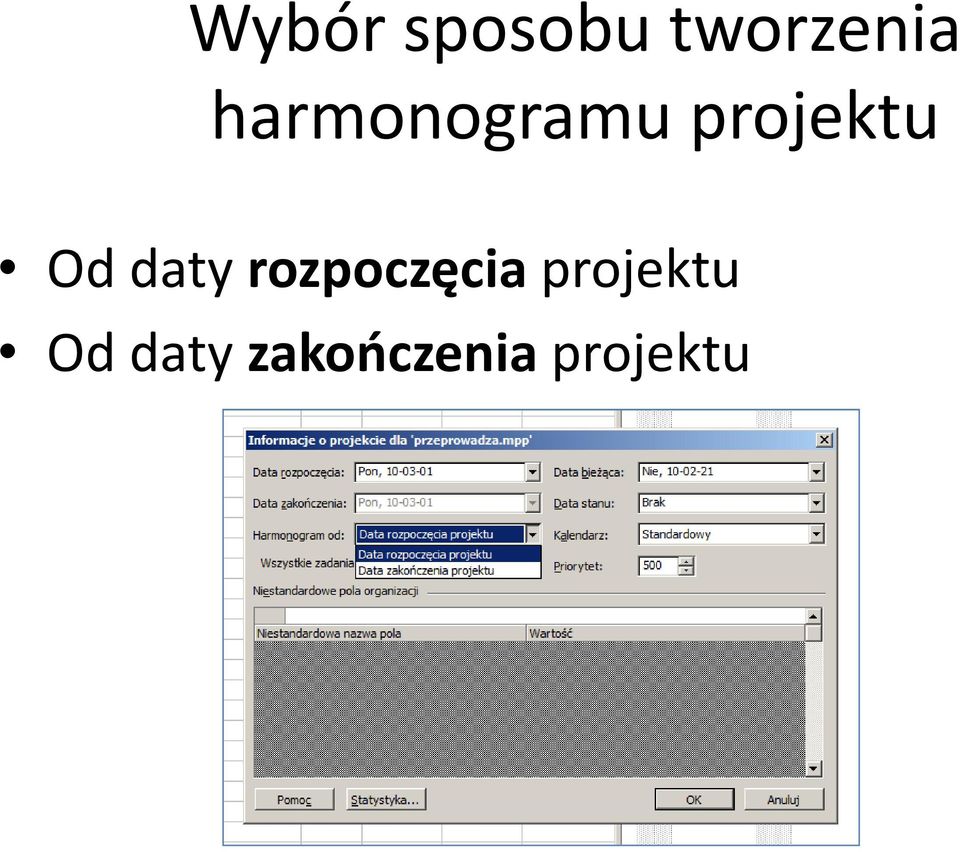 daty rozpoczęcia projektu