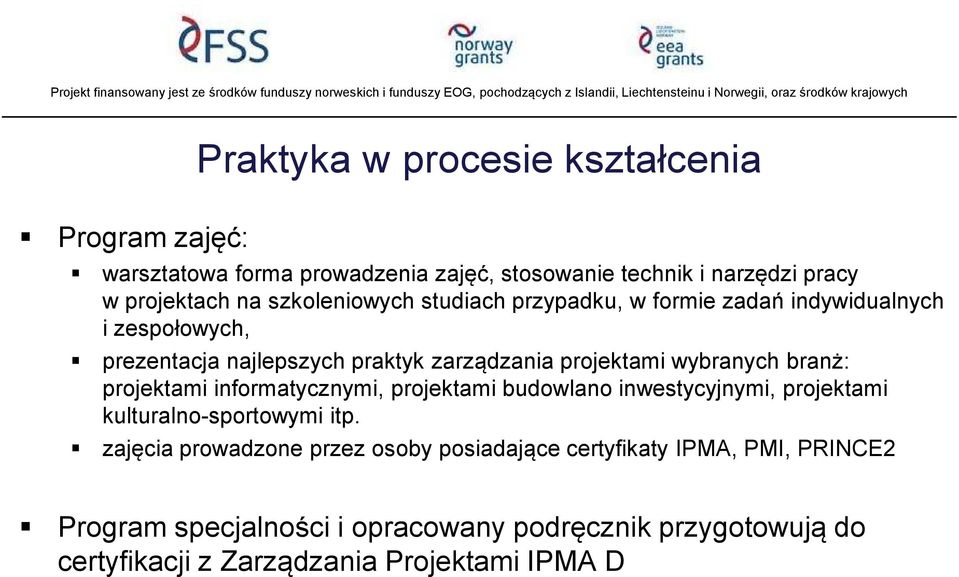 wybranych branż: projektami informatycznymi, projektami budowlano inwestycyjnymi, projektami kulturalno-sportowymi itp.