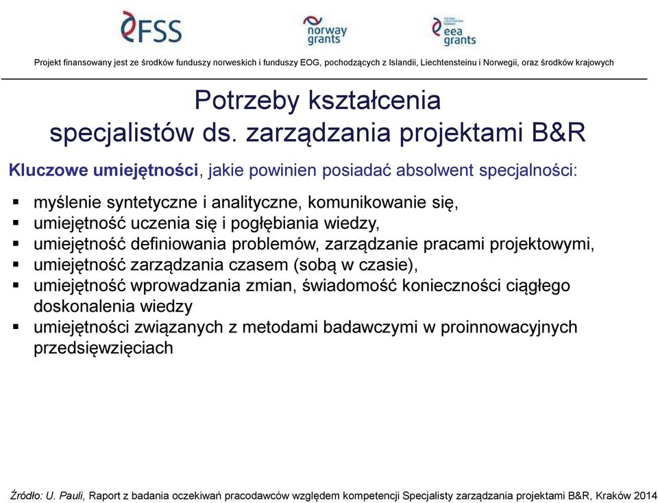 umiejętność uczenia się i pogłębiania wiedzy, umiejętność definiowania problemów, zarządzanie pracami projektowymi, umiejętność zarządzania czasem (sobą w