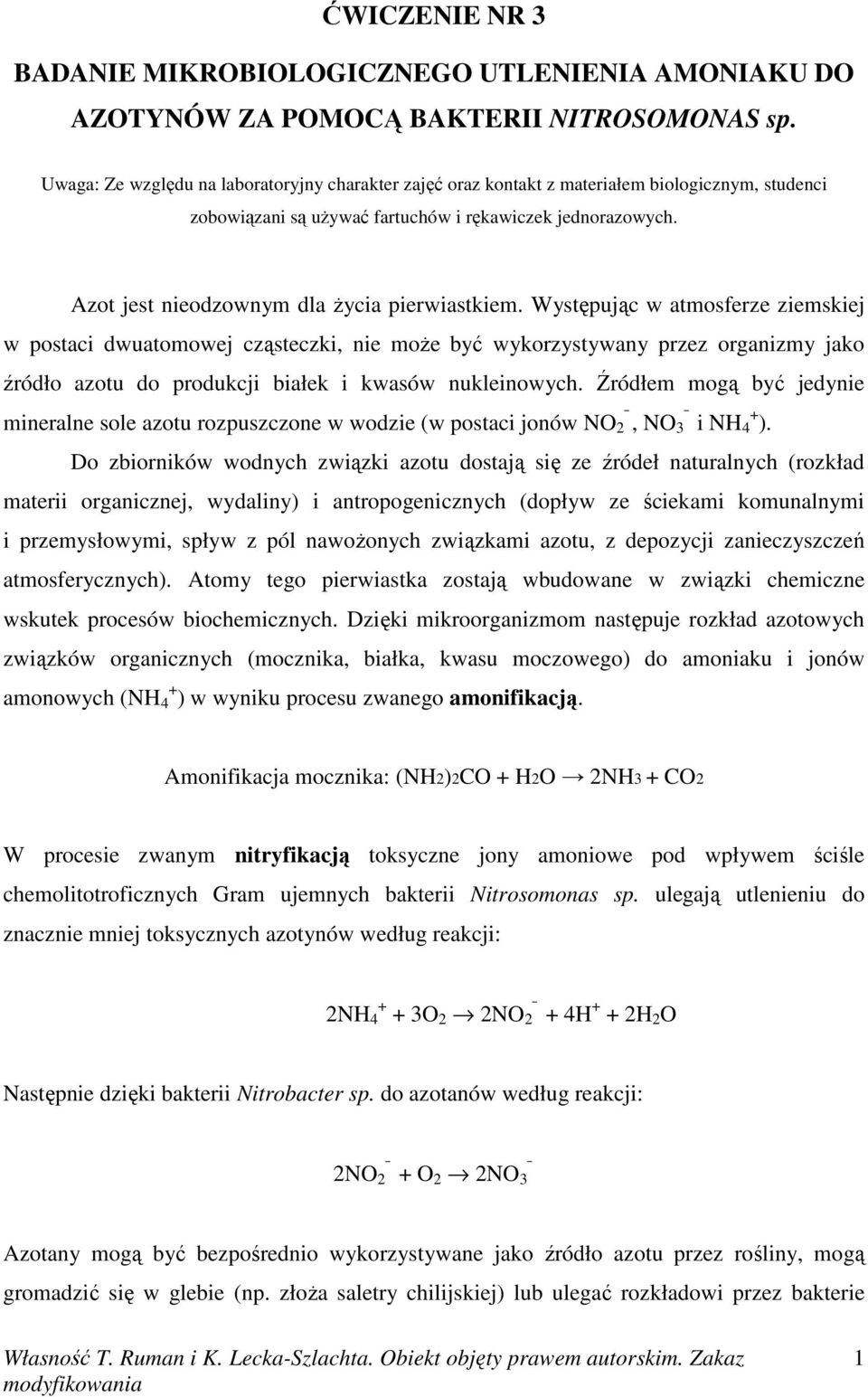 Azot jest nieodzownym dla Ŝycia pierwiastkiem.