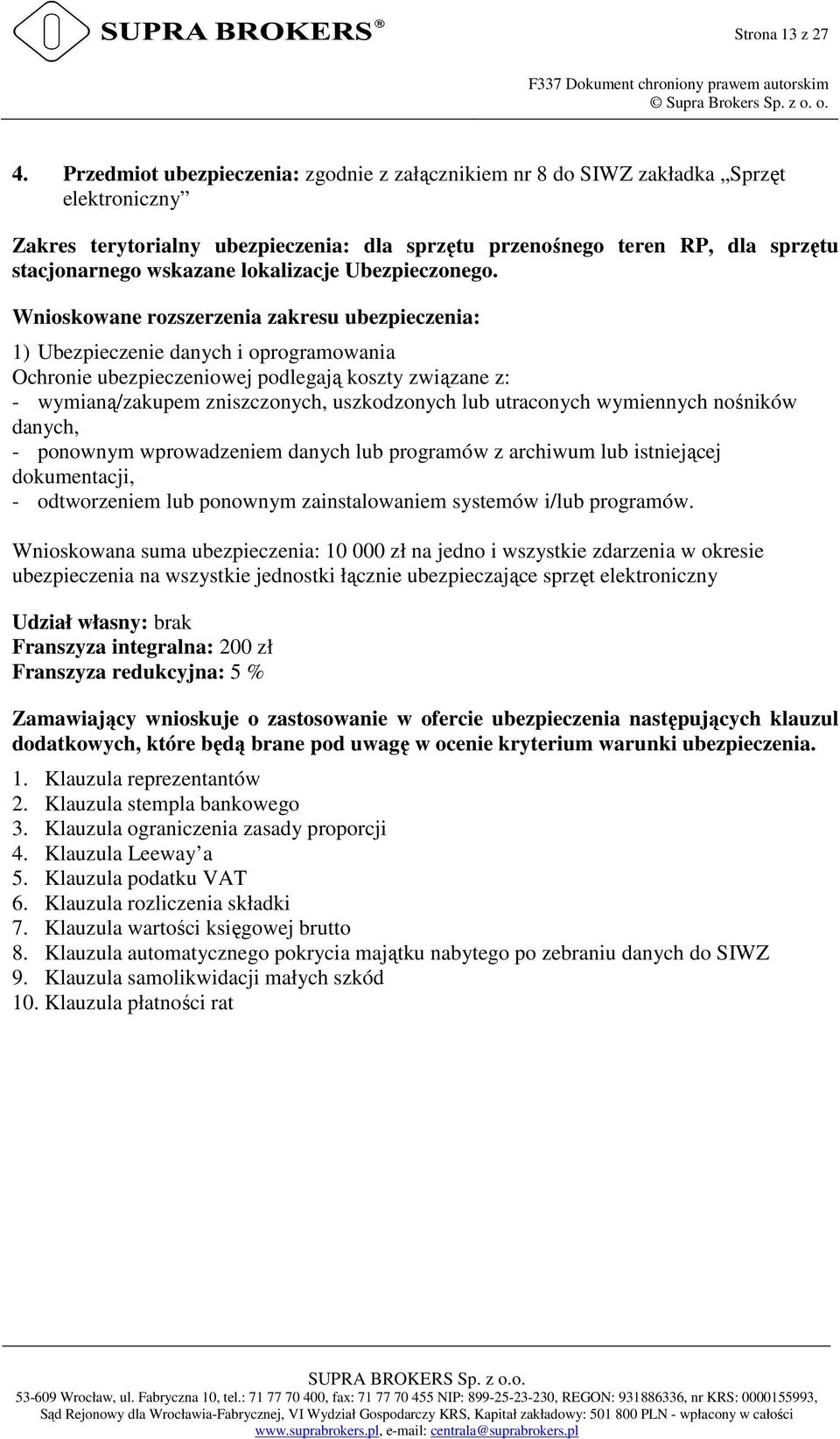 lokalizacje Ubezpieczonego.