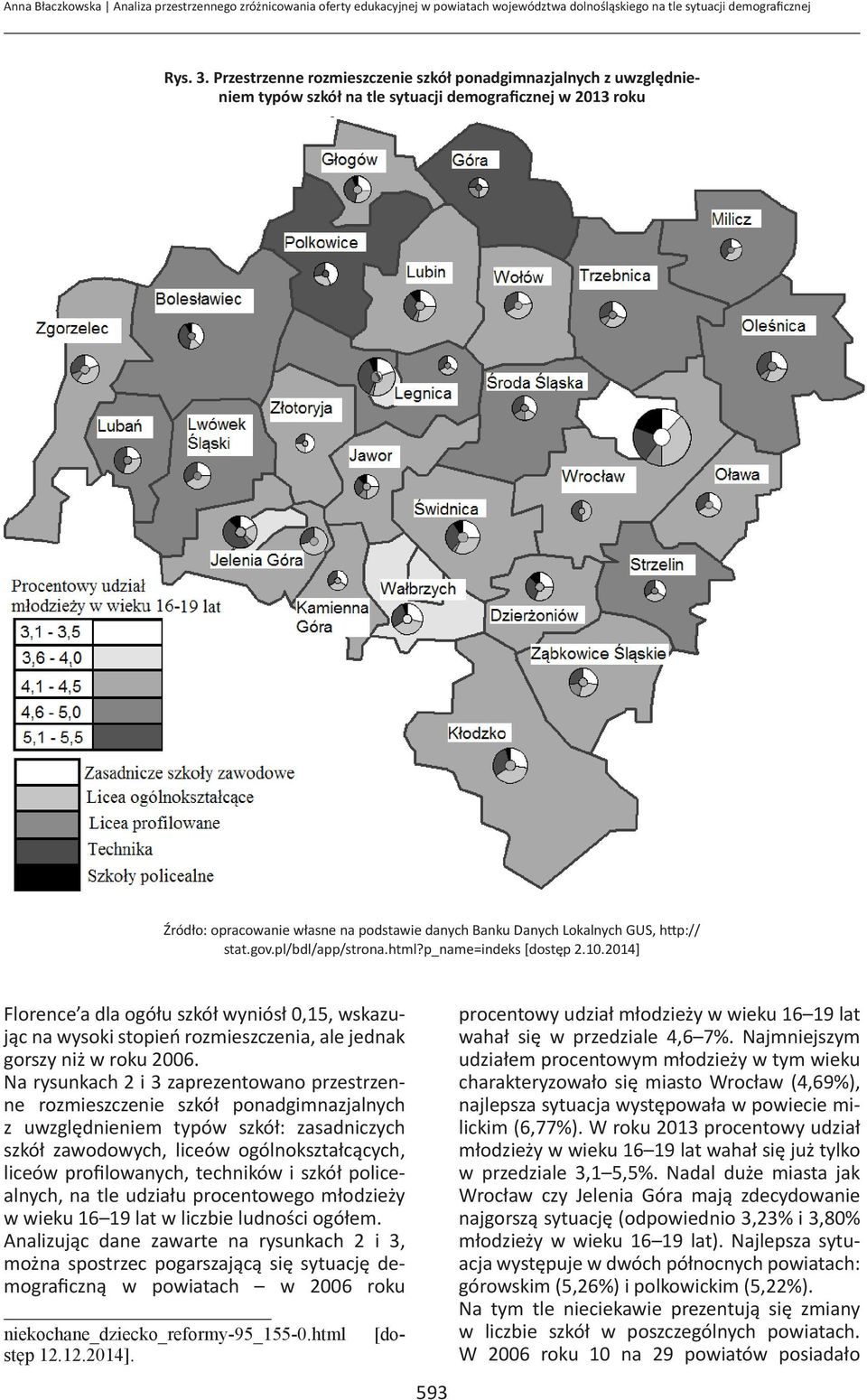 http:// stat.gov.pl/bdl/app/strona.html?p_name=indeks [dostęp 2.10.2014] Florence a dla ogółu szkół wyniósł 0,15, wskazując na wysoki stopień rozmieszczenia, ale jednak gorszy niż w roku 2006.
