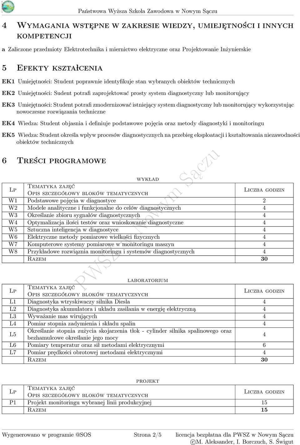 techniczne EK Wiedza: monitoringu EK Wiedza: Student określa wp lyw procesów diagnostycznych na przebieg eksploatacji i kszta ltowania niezawodności obiektów technicznych 6 Treści programowe wyk lad