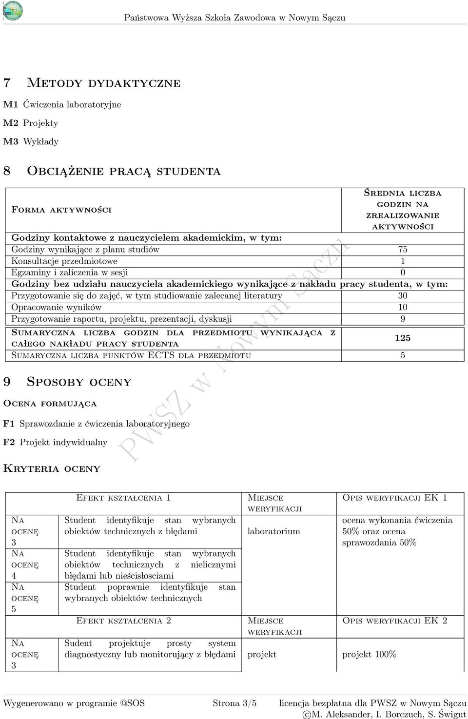 0 Godziny bez udzia lu nauczyciela akademickiego wynikające z nak ladu pracy studenta, w tym: Przygotowanie się do zajęć, w tym studiowanie zalecanej literatury 0 Opracowanie wyników 10 Przygotowanie