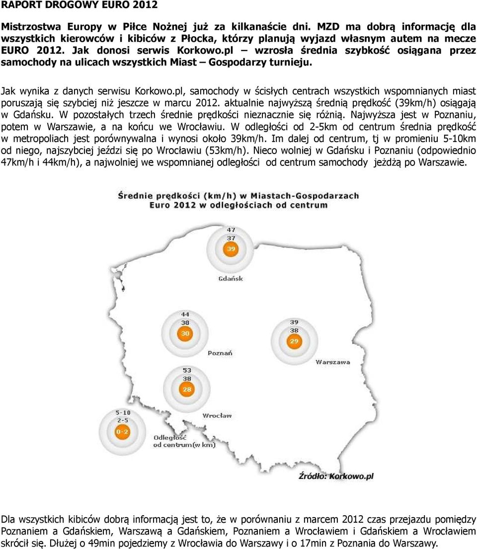 pl wzrosła średnia szybkość osiągana przez samochody na ulicach wszystkich Miast Gospodarzy turnieju. Jak wynika z danych serwisu Korkowo.