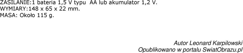 WYMIARY:148 x 65 x 22 mm.