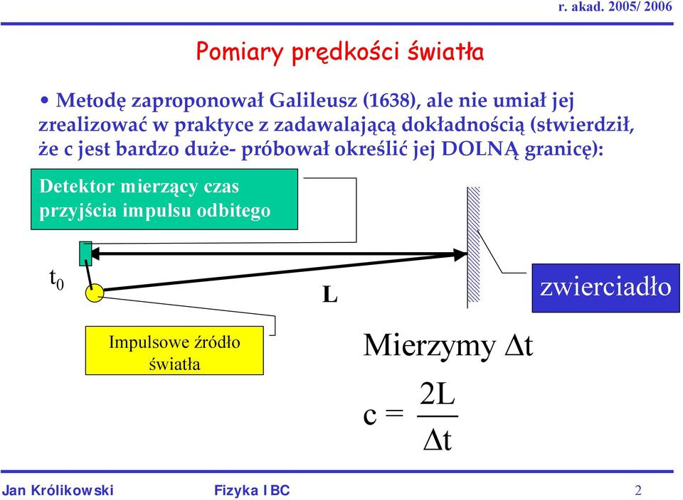 próbował określić jej DOLNĄ granicę): Detektor mierzący czas przyjścia impulsu