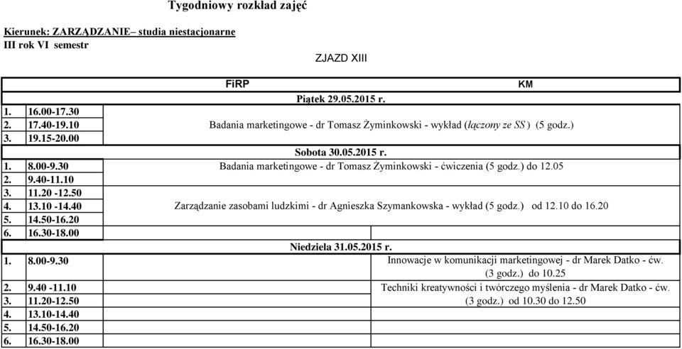 Innowacje w komunikacji marketingowej - dr Marek Datko - ćw. (3 godz.) do 10.