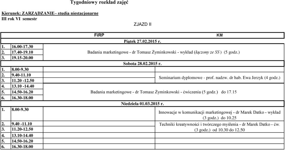 ) Badania marketingowe - dr Tomasz Żyminkowski - ćwiczenia (5 godz.) do 17.