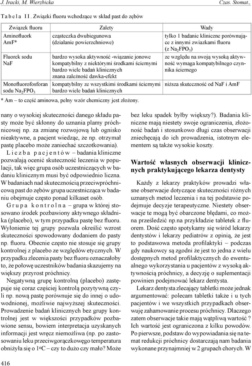 bardzo wysoka aktywność -wiązanie jonowe kompatybilny z niektórymi środkami ściernymi bardzo wiele badań klinicznych znana zależność dawka-efekt kompatybilny ze wszystkimi środkami ściernymi bardzo