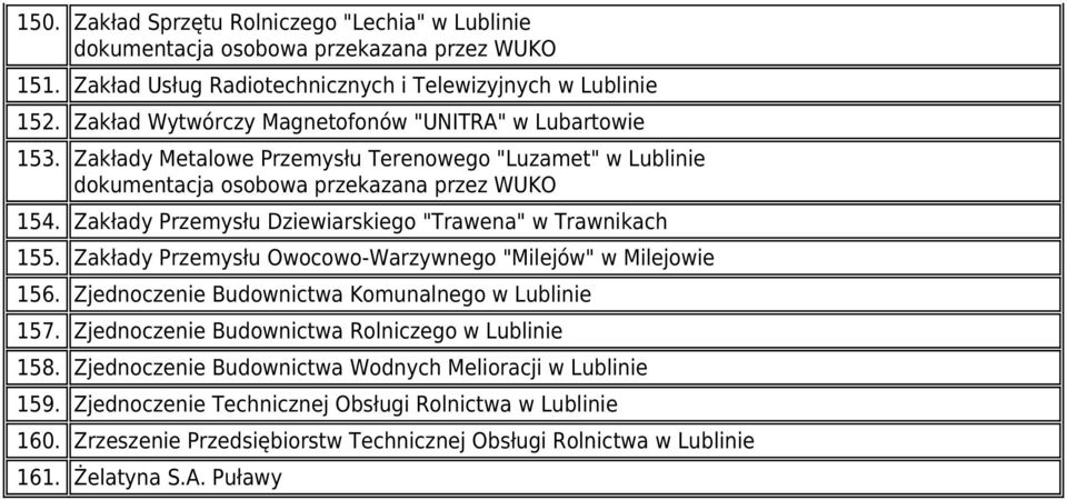 Zakłady Przemysłu Dziewiarskiego "Trawena" w Trawnikach 155. Zakłady Przemysłu Owocowo-Warzywnego "Milejów" w Milejowie 156.