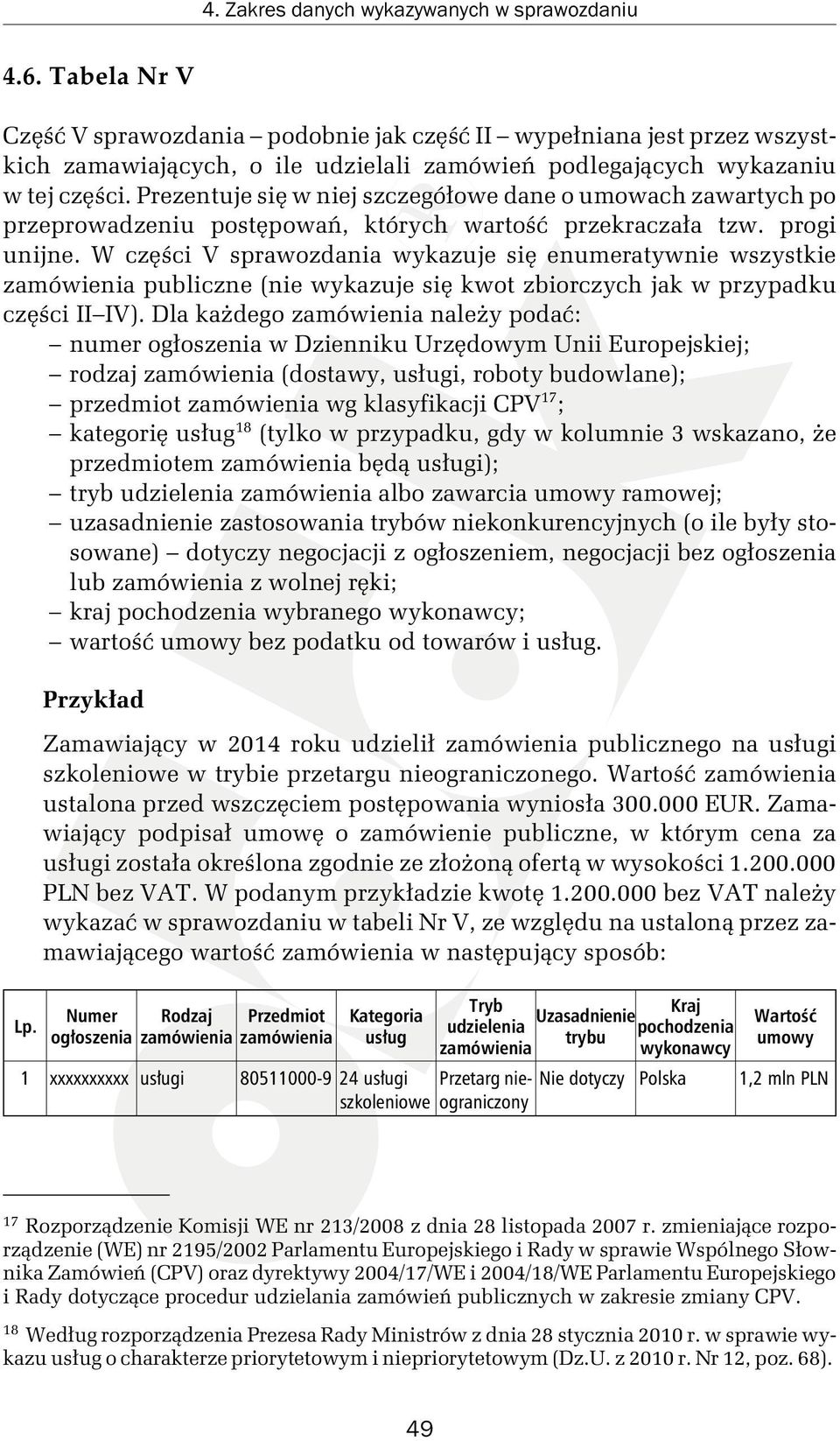 W części V sprawozdania wykazuje się enumeratywnie wszystkie zamówienia publiczne (nie wykazuje się kwot zbiorczych jak w przypadku części II IV).