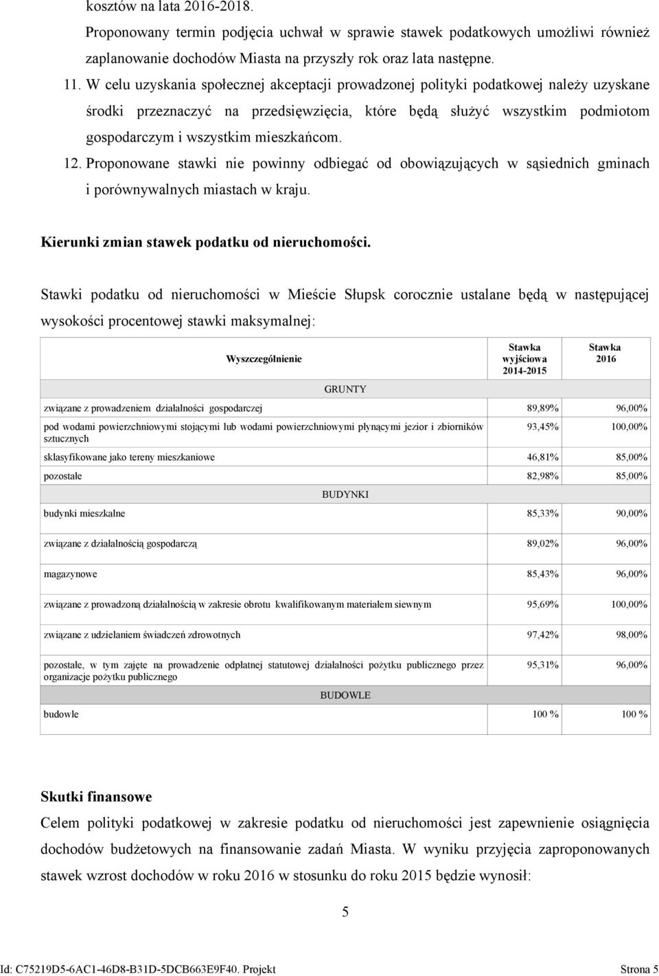 mieszkańcom. 12. Proponowane stawki nie powinny odbiegać od obowiązujących w sąsiednich gminach i porównywalnych miastach w kraju. Kierunki zmian stawek podatku od nieruchomości.