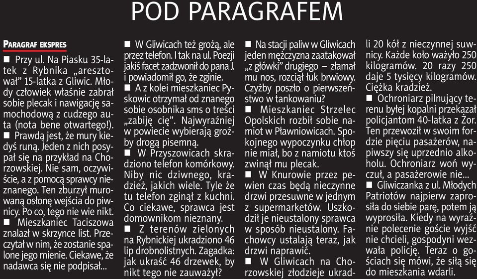 Je den z nich po sy - pał się na przy kład na Cho - rzow skiej. Nie sam, oczy wi - ście, a z po mo cą spraw cy niezna ne go. Ten zbu rzył mu ro - wa ną osło nę wej ścia do piw - ni cy.
