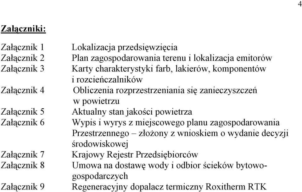 zanieczyszczeń w powietrzu Aktualny stan jakości powietrza Wypis i wyrys z miejscowego planu zagospodarowania Przestrzennego złożony z wnioskiem o wydanie