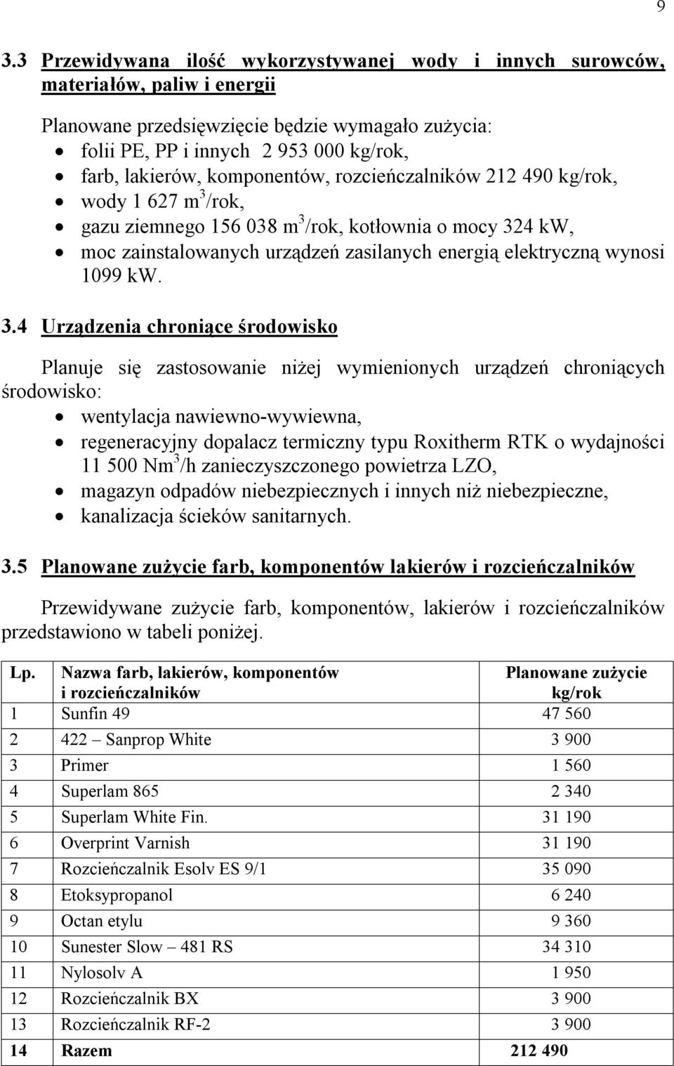 3.4 Urządzenia chroniące środowisko Planuje się zastosowanie niżej wymienionych urządzeń chroniących środowisko: wentylacja nawiewno-wywiewna, regeneracyjny dopalacz termiczny typu Roxitherm RTK o