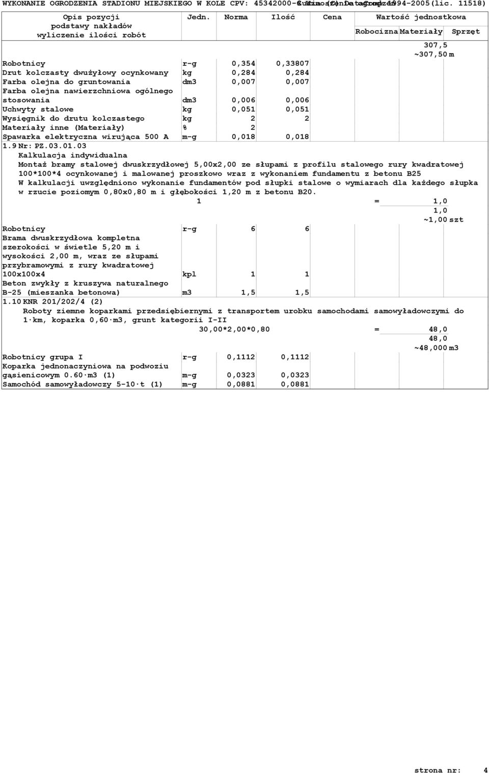 0,007 Farba olejna nawierzchniowa ogólnego stosowania dm3 0,006 0,006 Uchwyty stalowe kg 0,051 0,051 Wysięgnik do drutu kolczastego kg 2 2 Materiały inne (Materiały) % 2 Spawarka elektryczna wirująca