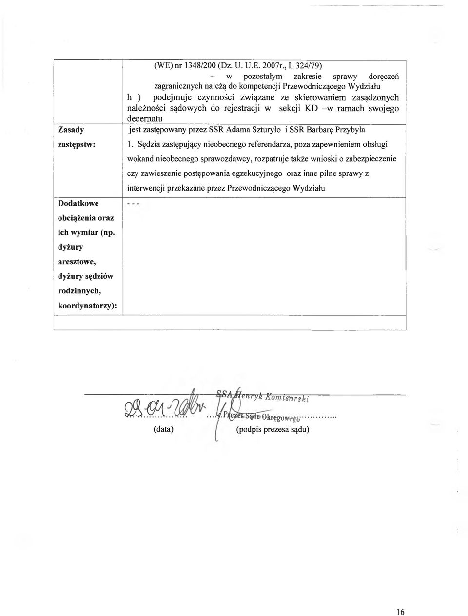 2007r, L 324/79) - w pozostałym zakresie sprawy doręczeń zagranicznych należą do kompetencji Przewodniczącego Wydziału h ) podejm uje czynności zw iązane ze skierow aniem zasądzonych należności sądow