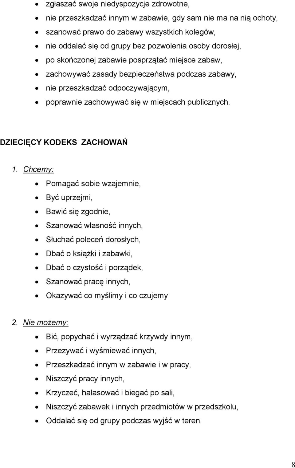 DZIECIĘCY KODEKS ZACHOWAŃ 1.