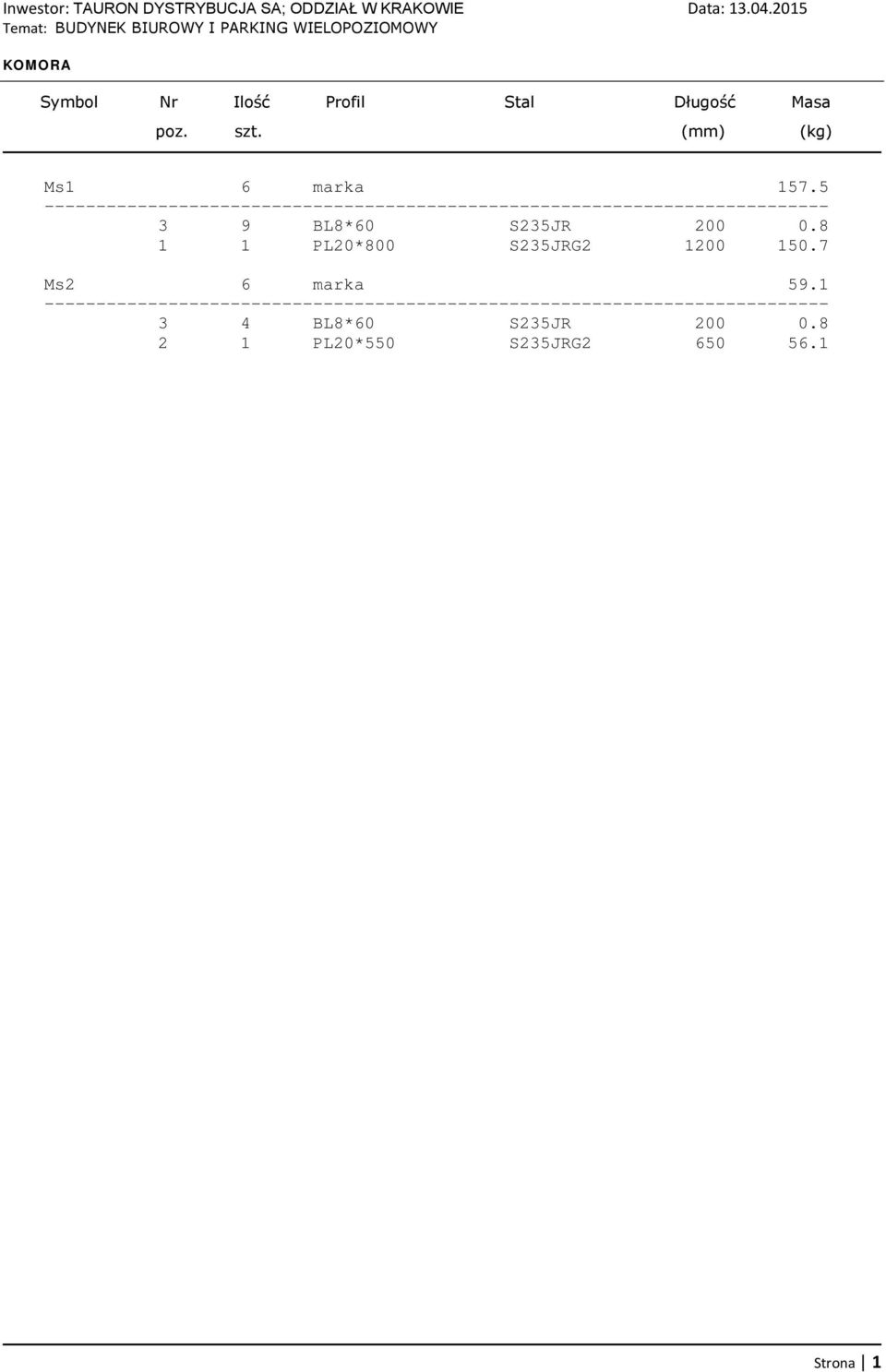 (mm) (kg) Ms1 6 marka 157.