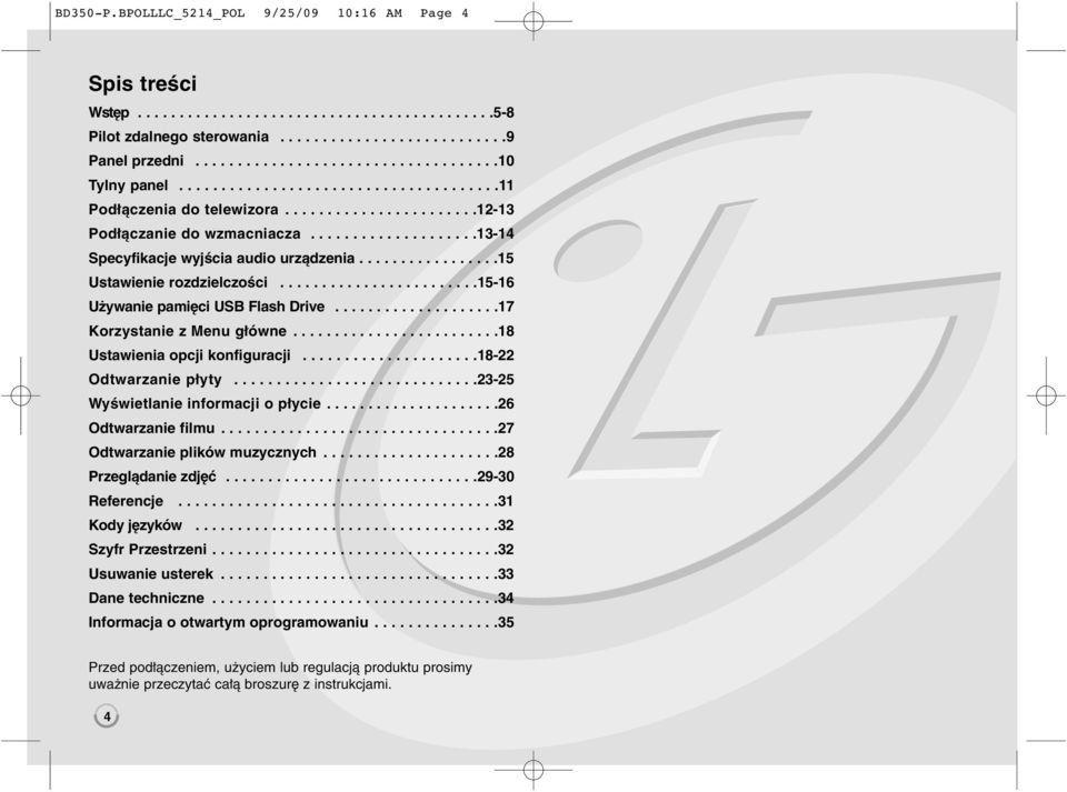 ................15 Ustawienie rozdzielczości........................15-16 Używanie pamięci USB Flash Drive....................17 Korzystanie z Menu główne.........................18 Ustawienia opcji konfiguracji.