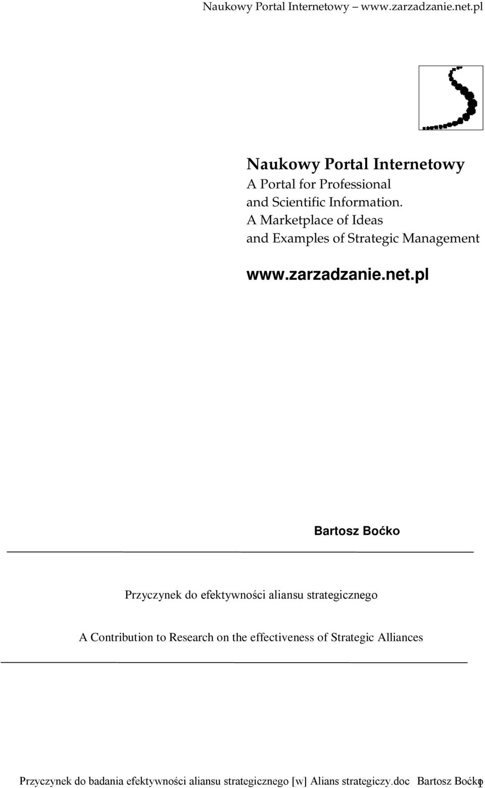 pl Bartosz Boćko Przyczynek do efektywności aliansu strategicznego A Contribution to Research on