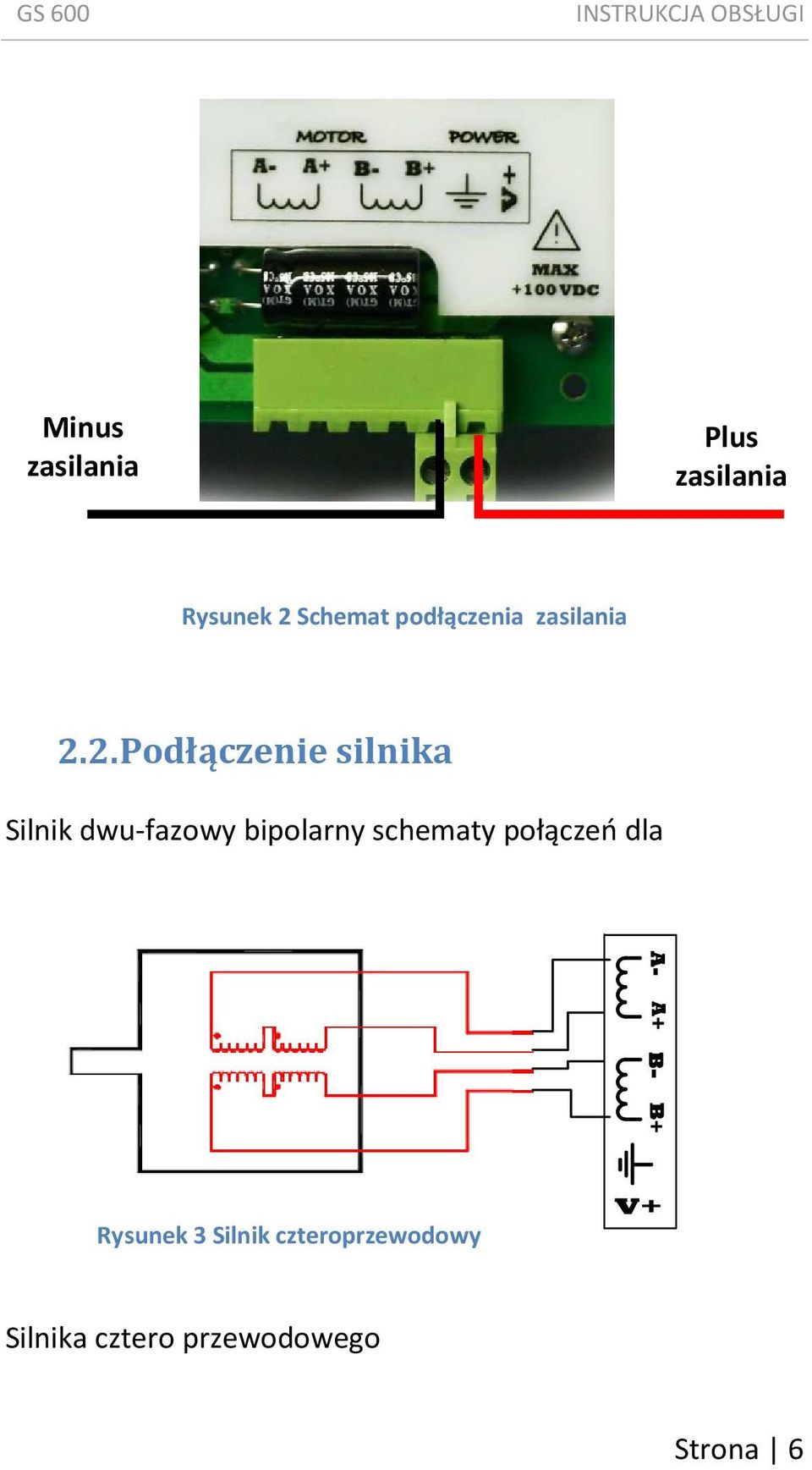 2. Podłączenie silnika Silnik dwu-fazowy bipolarny