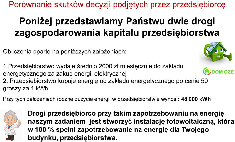 Przedsiębiorstwo kupuje energię od zakładu energetycznego po cenie 50 groszy za 1 kwh Przy tych założeniach roczne zużycie energii w przedsiębiorstwie wynosi: 48 000