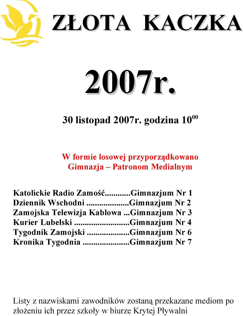 ..Gimnazjum Nr 1 Dziennik Wschodni...Gimnazjum Nr 2 Zamojska Telewizja Kablowa...Gimnazjum Nr 3 Kurier Lubelski.