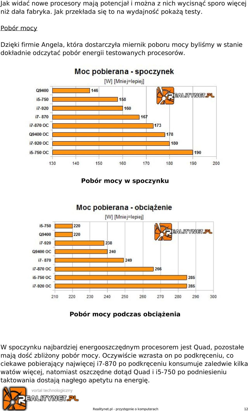 Pobór mocy w spoczynku Pobór mocy podczas obciążenia W spoczynku najbardziej energooszczędnym procesorem jest Quad, pozostałe mają dość zbliżony pobór mocy.