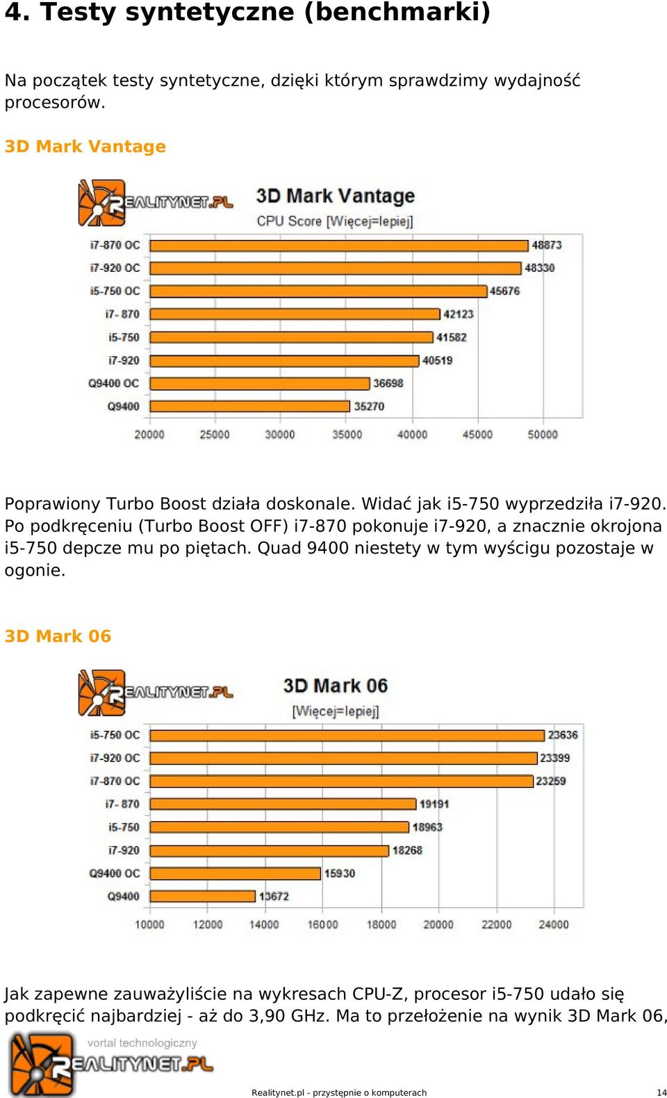 Po podkręceniu (Turbo Boost OFF) i7-870 pokonuje i7-920, a znacznie okrojona i5-750 depcze mu po piętach.