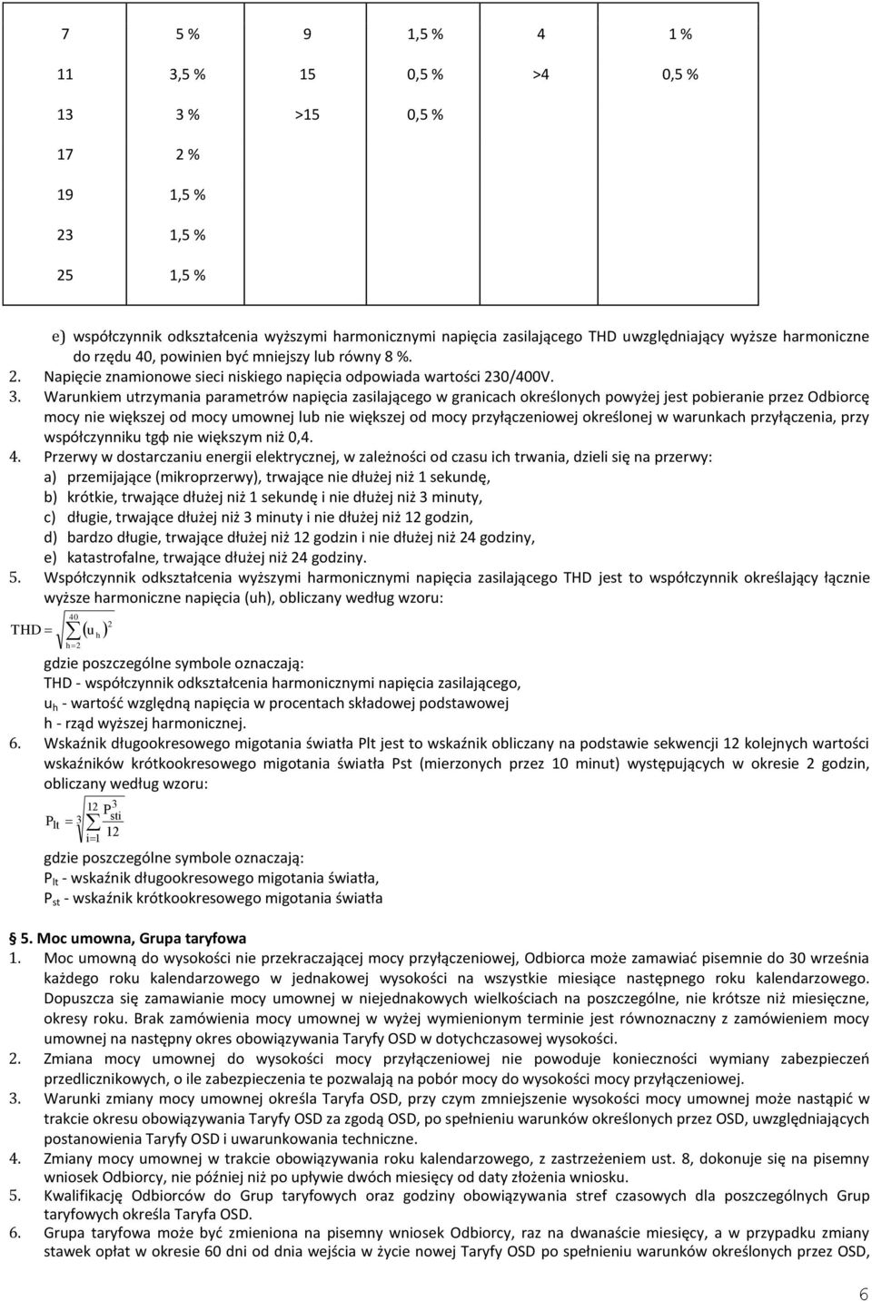 Warunkiem utrzymania parametrów napięcia zasilającego w granicach określonych powyżej jest pobieranie przez Odbiorcę mocy nie większej od mocy umownej lub nie większej od mocy przyłączeniowej