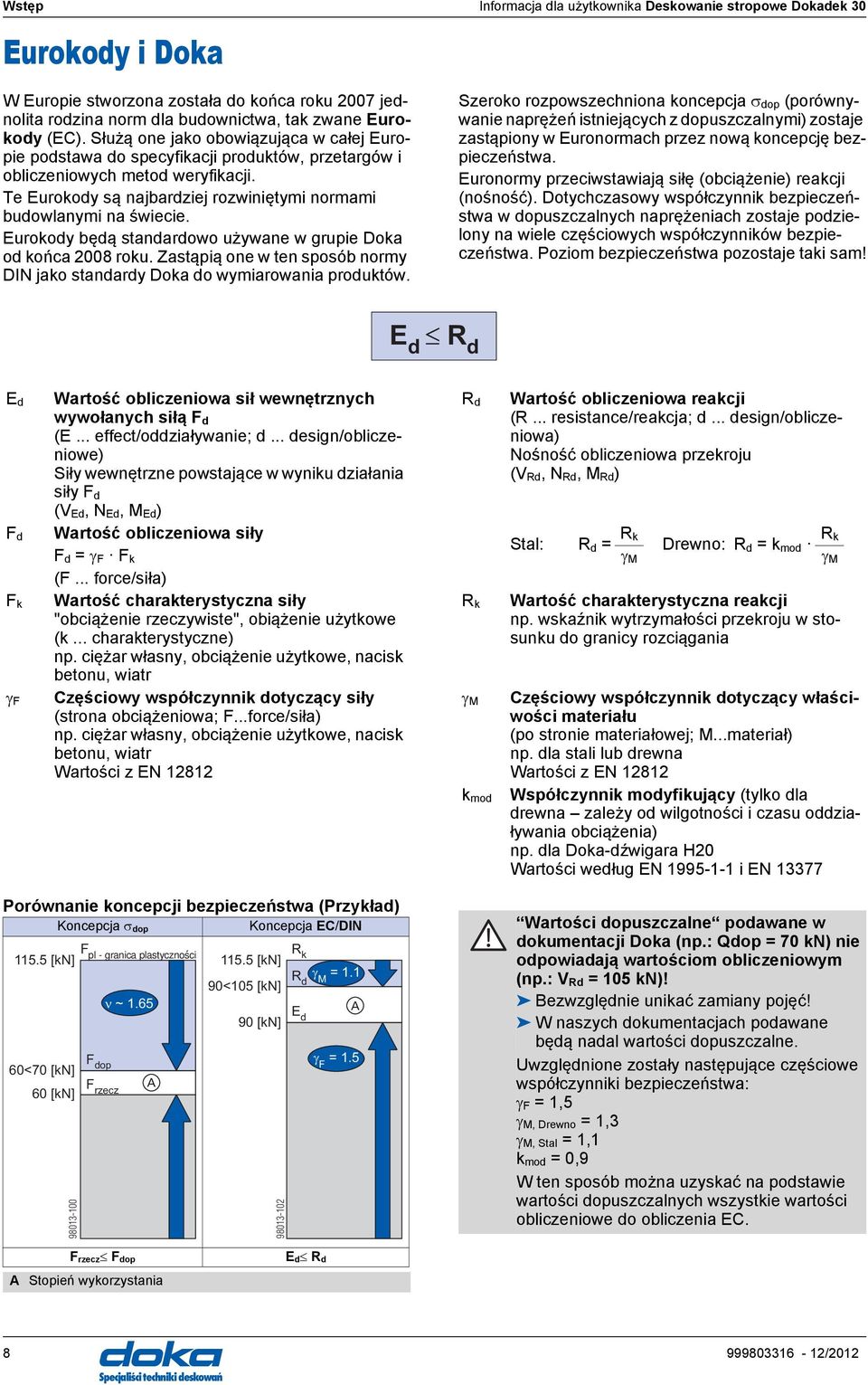 Eurokody będą standardowo używane w grupie Doka od końca 2008 roku. Zastąpią one w ten sposób normy DIN jako standardy Doka do wymiarowania produktów.