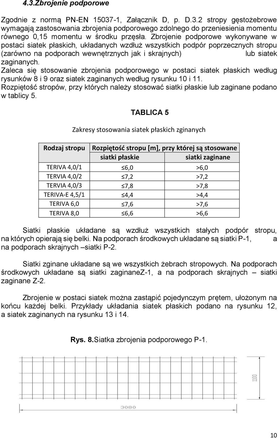 Zaleca się stosowanie zbrojenia podporowego w postaci siatek płaskich według rysunków 8 i 9 oraz siatek zaginanych według rysunku 10 i 11.