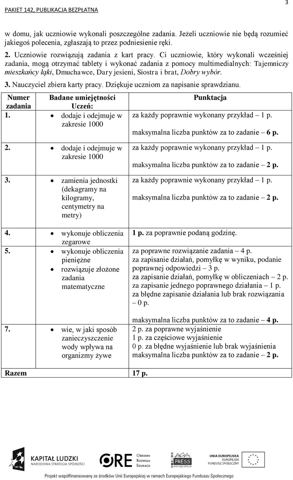 Nauczyciel zbiera karty pracy. Dziękuje uczniom za napisanie sprawdzianu. Numer Badane umiejętności zadania Uczeń: 1.