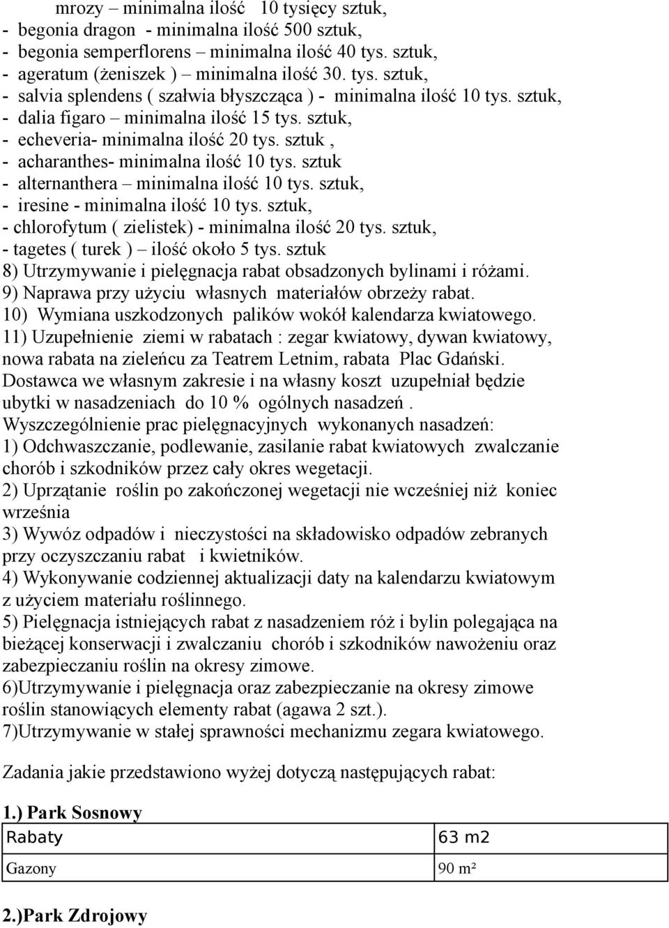 sztuk, - iresine - minimalna ilość 10 tys. sztuk, - chlorofytum ( zielistek) - minimalna ilość 20 tys. sztuk, - tagetes ( turek ) ilość około 5 tys.