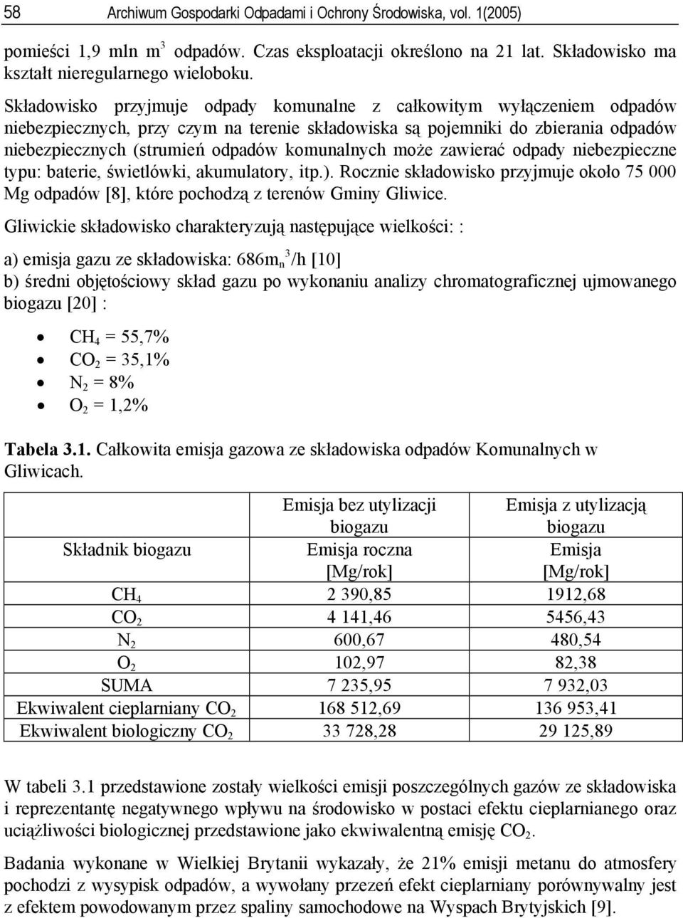 komunalnych może zawierać odpady niebezpieczne typu: baterie, świetlåwki, akumulatory, itp.). Rocznie składowisko przyjmuje około 75 000 Mg odpadåw [8], ktåre pochodzą z terenåw Gminy Gliwice.