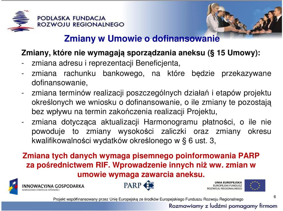 na termin zako czenia realizacji Projektu, - zmiana dotycz ca aktualizacji Harmonogramu p atno ci, o ile nie powoduje to zmiany wysoko ci zaliczki oraz zmiany okresu