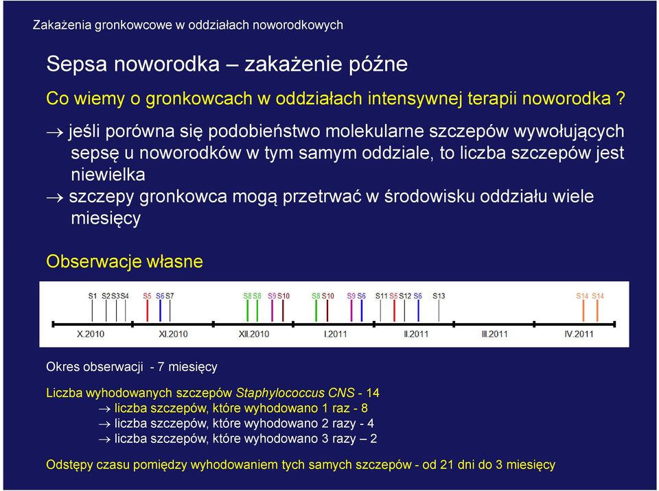 gronkowca mogą przetrwać w środowisku oddziału wiele miesięcy Obserwacje własne Okres obserwacji - 7 miesięcy Liczba wyhodowanych szczepów Staphylococcus