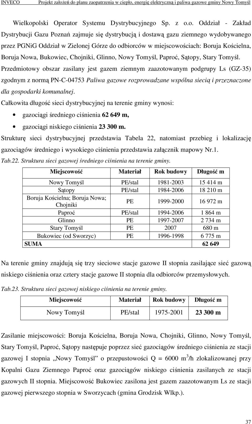 odbiorców w miejscowościach: Boruja Kościelna, Boruja Nowa, Bukowiec, Chojniki, Glinno, Nowy Tomyśl, Paproć, Sątopy, Stary Tomyśl.