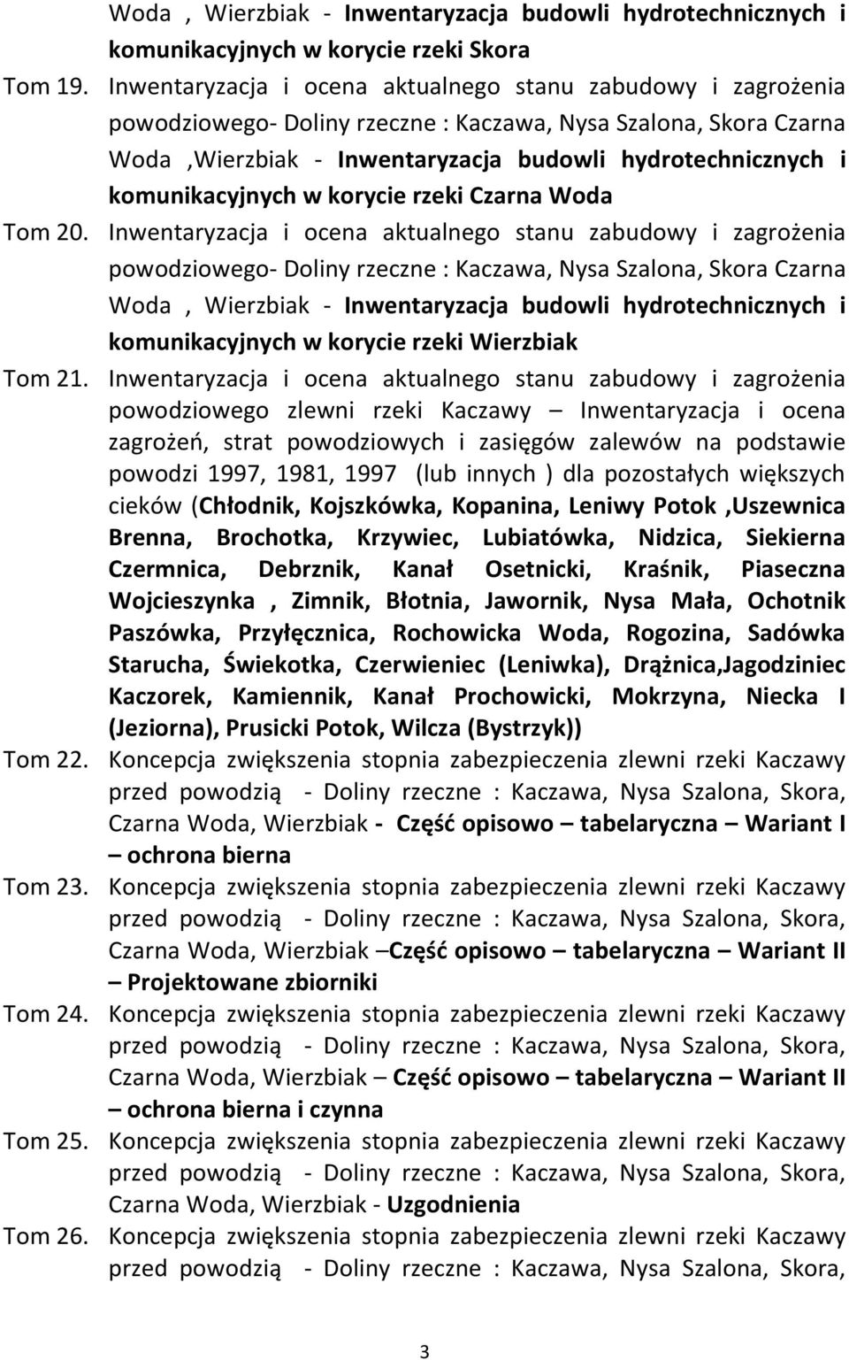 Inwentaryzacja i ocena aktualnego stanu zabudowy i zagrożenia Woda, Wierzbiak - Inwentaryzacja budowli hydrotechnicznych i komunikacyjnych w korycie rzeki Wierzbiak Tom 21.