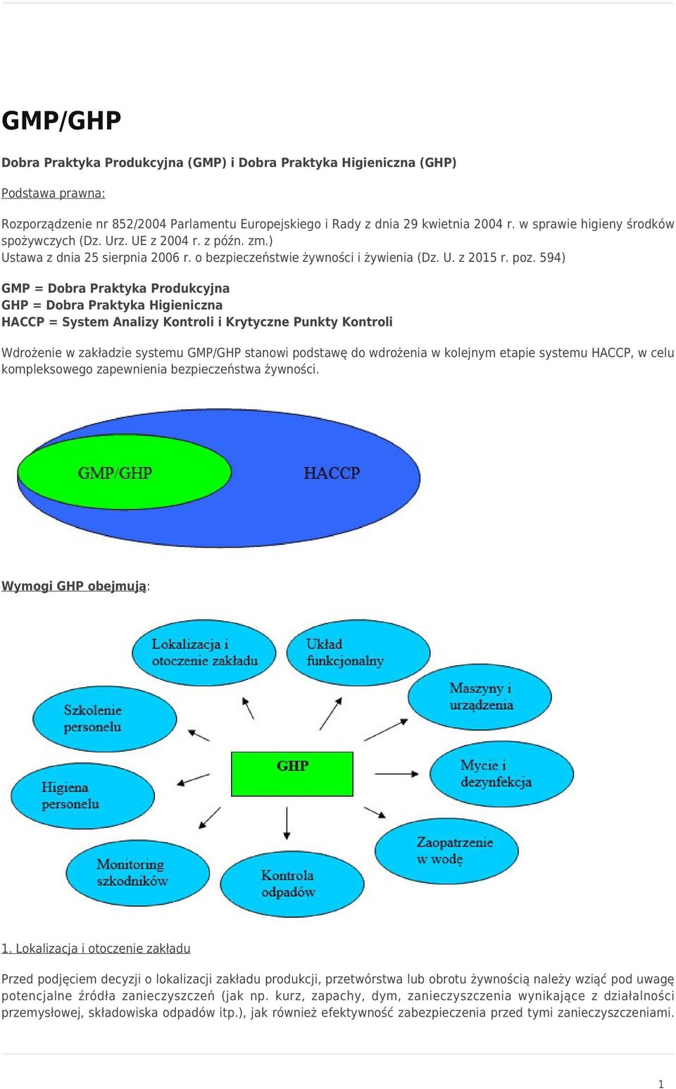 594) GMP = Dobra Praktyka Produkcyjna GHP = Dobra Praktyka Higieniczna HACCP = System Analizy Kontroli i Krytyczne Punkty Kontroli Wdrożenie w zakładzie systemu GMP/GHP stanowi podstawę do wdrożenia