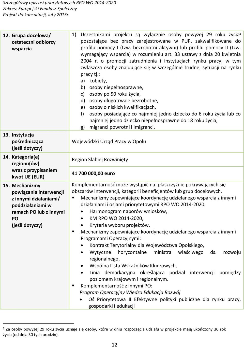 zarejestrowane w PUP, zakwalifikowane do profilu pomocy I (tzw. bezrobotni aktywni) lub profilu pomocy II (tzw. wymagający wsparcia) w rozumieniu art. 33 ustawy z dnia 20 kwietnia 2004 r.