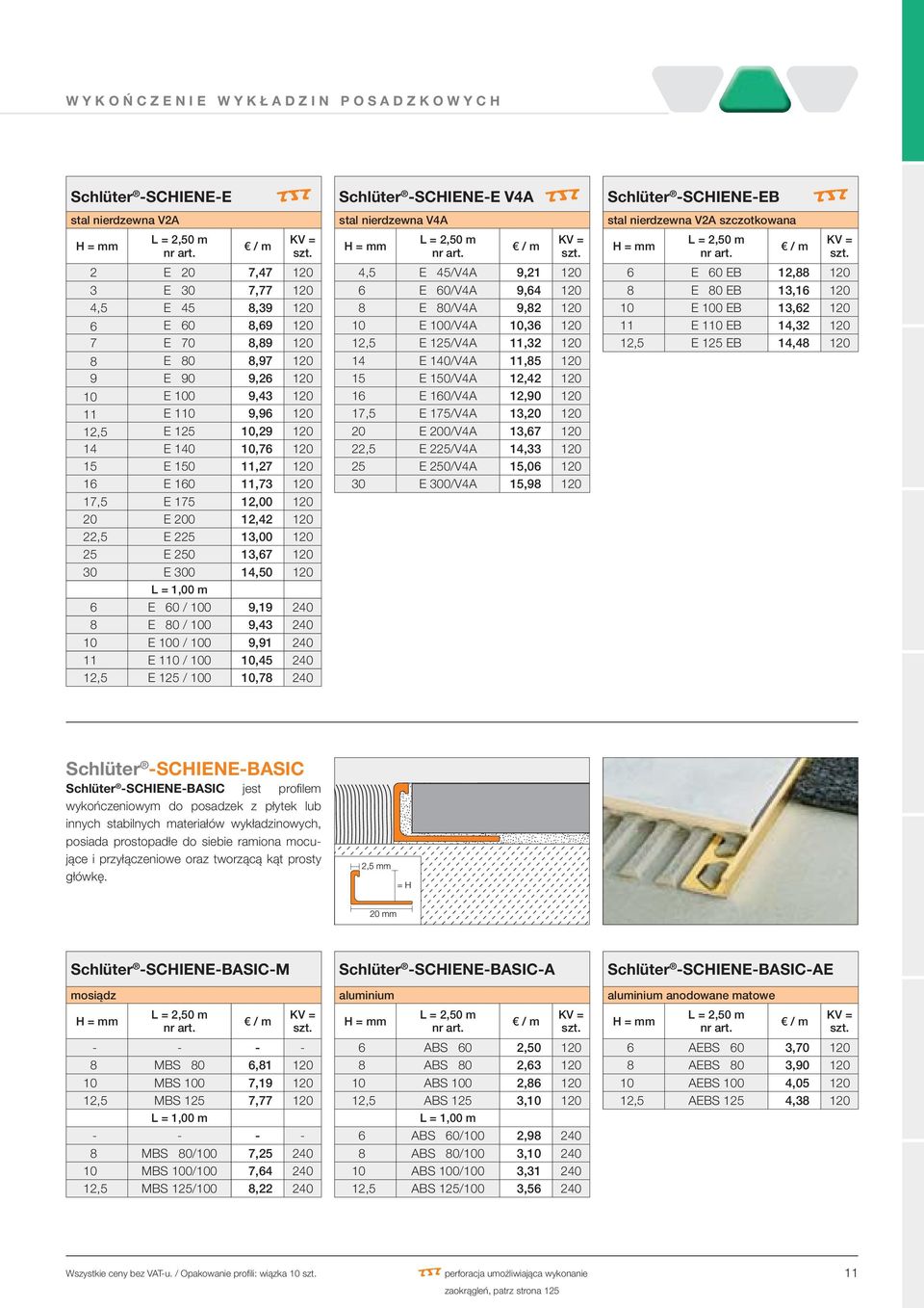 14,50 120 L = 1,00 m 6 E 60 / 100 9,19 240 8 E 80 / 100 9,43 240 10 E 100 / 100 9,91 240 11 E 110 / 100 10,45 240 12,5 E 125 / 100 10,78 240 Schlüter - SCHIENE- E V4A R stal nierdzewna V4A 4,5 E