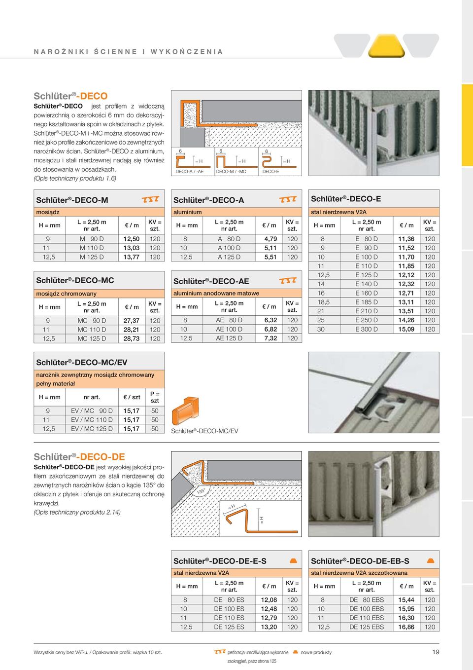Schlüter - DECO z aluminium, mosiądzu i stali nierdzewnej nadają się również do stosowania w posadzkach. (Opis techniczny produktu 1.