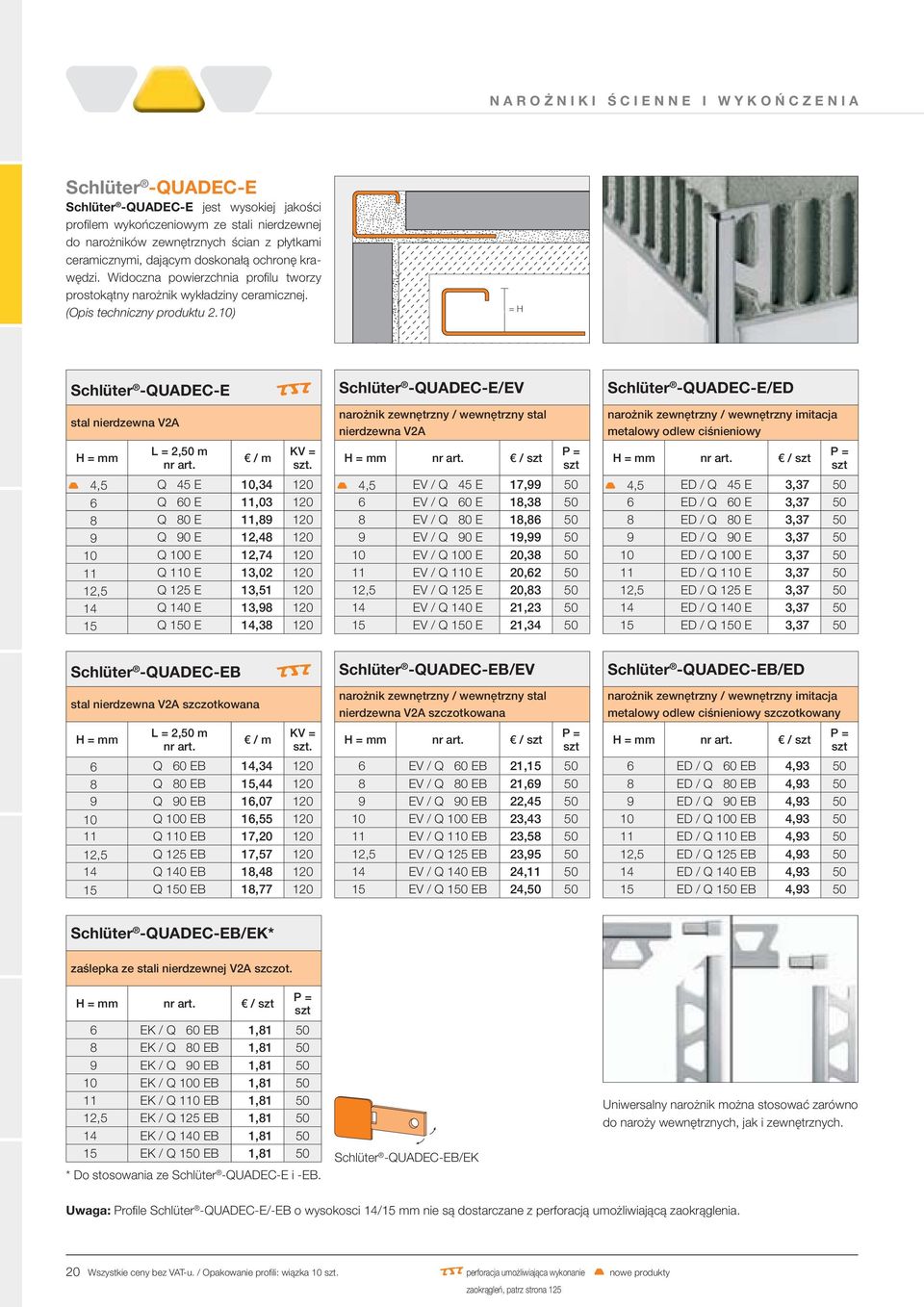10) = H Schlüter - QUADEC- E R Schlüter - QUADEC- E/EV Schlüter - QUADEC- E/ED stal nierdzewna V2A T 4,5 Q 45 E 10,34 120 6 Q 60 E 11,03 120 8 Q 80 E 11,89 120 9 Q 90 E 12,48 120 10 Q 100 E 12,74 120