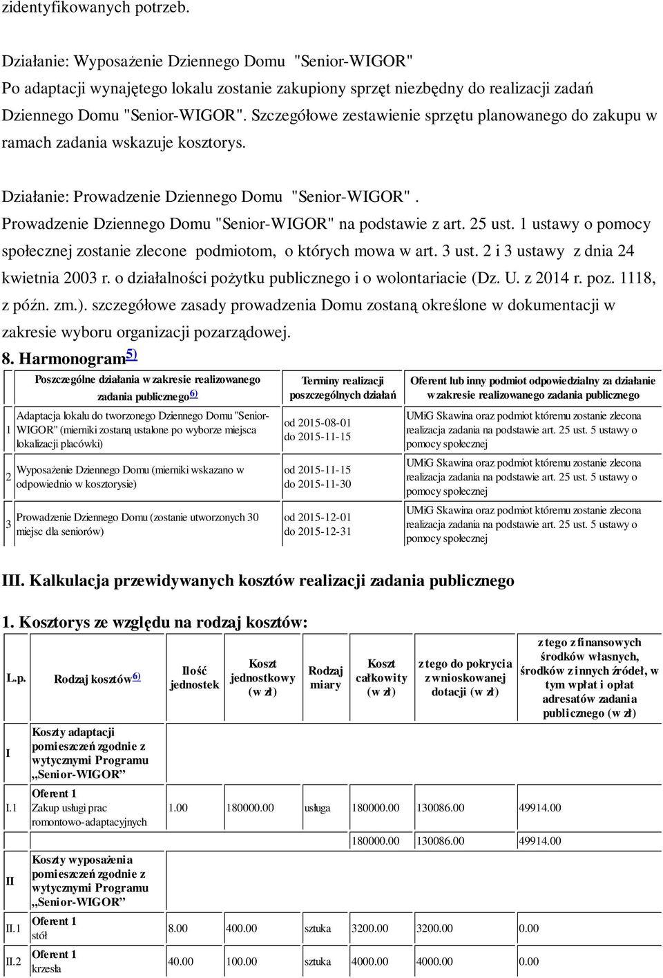 Prowadzenie Dziennego Domu "Senior-WIGOR" na podstawie z art. 25 ust. 1 ustawy o pomocy społecznej zostanie zlecone podmiotom, o których mowa w art. 3 ust. 2 i 3 ustawy z dnia 24 kwietnia 2003 r.
