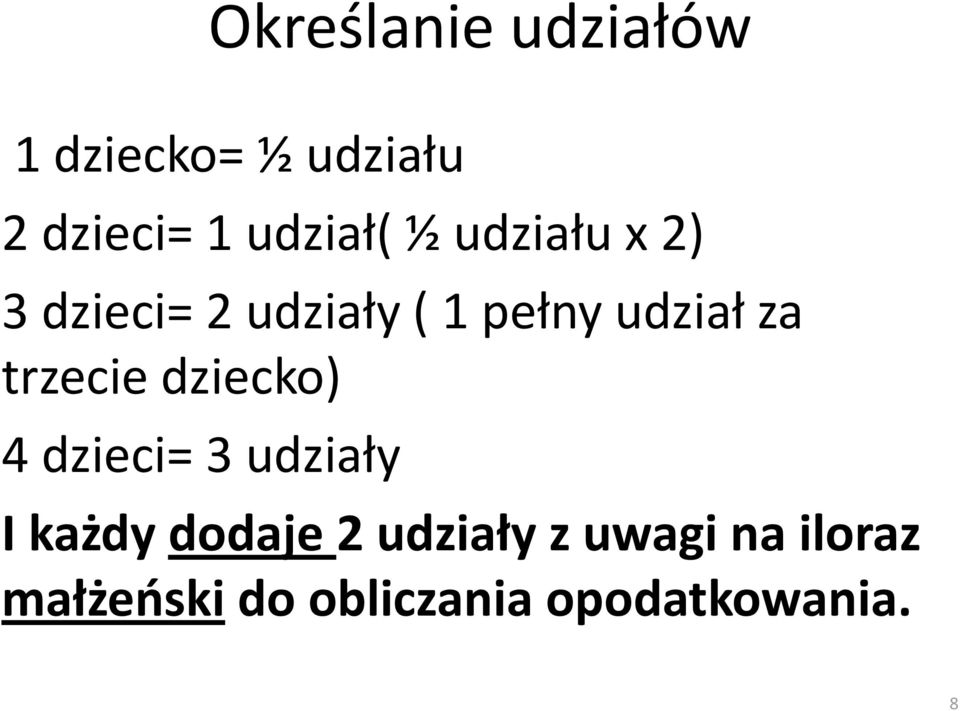udział za trzecie dziecko) 4 dzieci= 3 udziały I każdy